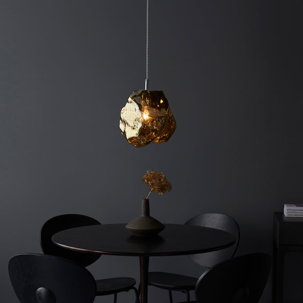 Unique Ice Cube Single Pendant Light Polished Chrome With Gold Glass