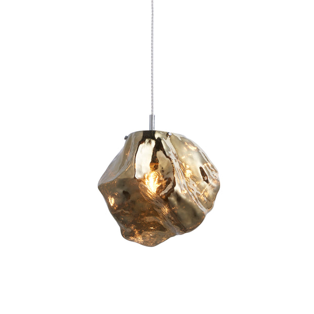 Unique Ice Cube Single Pendant Light Polished Chrome With Gold Glass