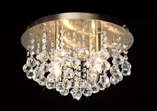 Deco Acton D0187 Antique Brass 4 Light Round Flush Crystal Ceiling Light - 380mm