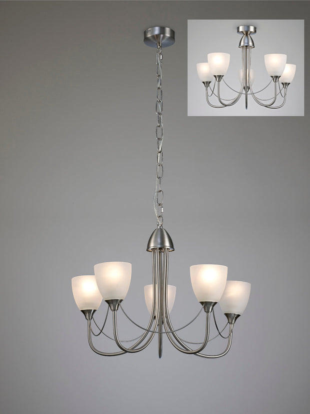 Deco Cooper D0236 Satin Nickel 5 Light Pendant With Opal Glass Shades
