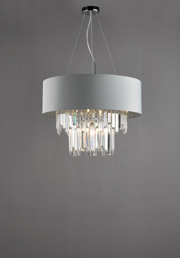 Dar Halle HAL0639 6 Light Pendant Crystal Complete With Satin Grey Shade