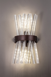 Idolite Burns Bronze Oxide Large 2 Light Wall Light Complete With Clear Glass Rods