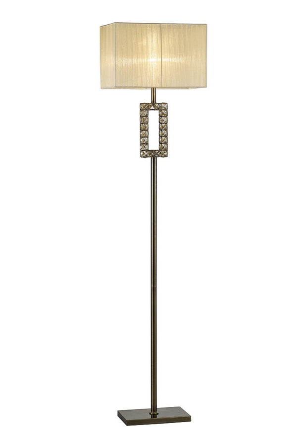 Diyas Florence IL31533 Antique Brass Crystal Floor Lamp Complete With Cream Shade