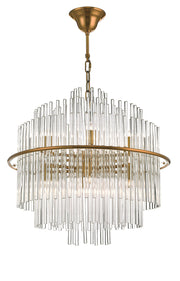 Dar Lukas LUK1735 13 Light Pendant In Brushed Antique Gold Finish With Glear Glass Rods