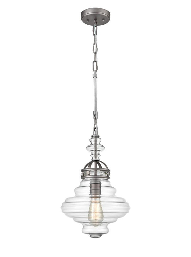 Idolite Traun Brushed Silver Finish Single Pendant Complete With Clear Glass Shade