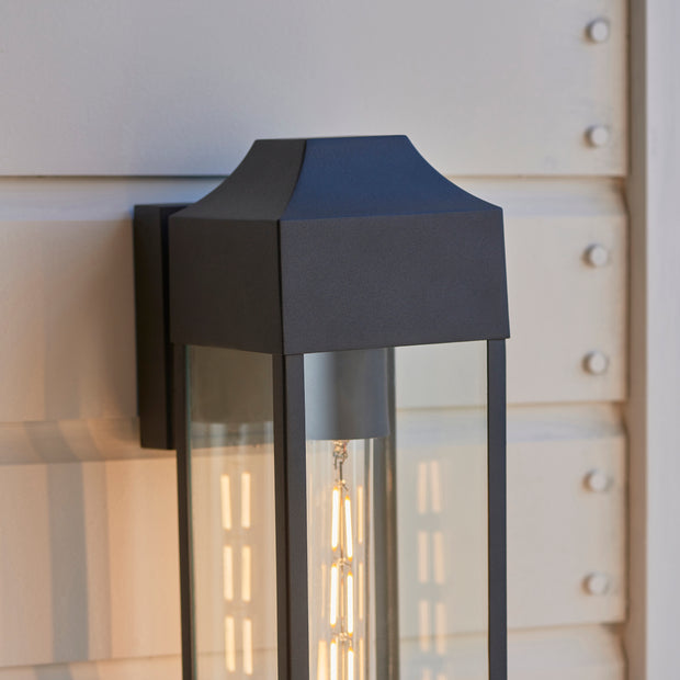 Thorlight Geneina Matt Black Exterior Wall Light With Clear Glass Panels
