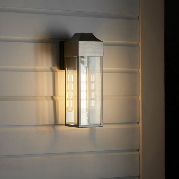 Thorlight Geneina Brushed Silver Exterior Wall Light With Clear Glass Panels