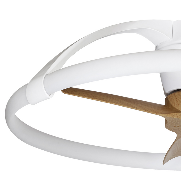 Mantra Nepal Mini Modern Led Ceiling Fan Light White/Wood With Remote Control
