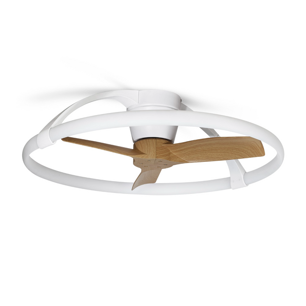 Mantra Nepal Mini Modern Led Ceiling Fan Light White/Wood With Remote Control