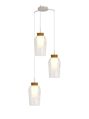 Mantra Nora White/Wood 3 Light Adjustable Pendant Light Complete With Clear Glasses And Frosted Inners