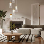 Mantra Nora White/Wood 5 Light Adjustable Stairway Pendant Light Complete With Clear Glasses And Frosted Inners