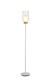 Mantra Nora White Floor Lamp With Clear Glass, Frosted Inner And Wood Detailing