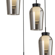 Mantra Nora Black 5 Light Adjustable Pendant Light, With Smoked Glasses, Frosted Inners And Marble Detailing