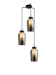 Mantra Nora Black 3 Light Adjustable Pendant Light, With Smoked Glasses, Frosted Inners And Marble Detailing