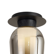 Mantra Nora Black Flush Ceiling Light With Smoked Glass, Frosted Inner And Marble Detailing