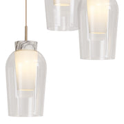 Mantra Nora Gold 3 Light Adjustable Pendant Light, With Clear Glasses, Frosted Inners And Marble Detailing