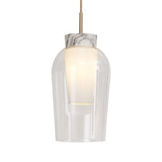Mantra Nora Gold 1 Light Pendant Complete With Clear Glass, Frosted Inner And Marble Detailing