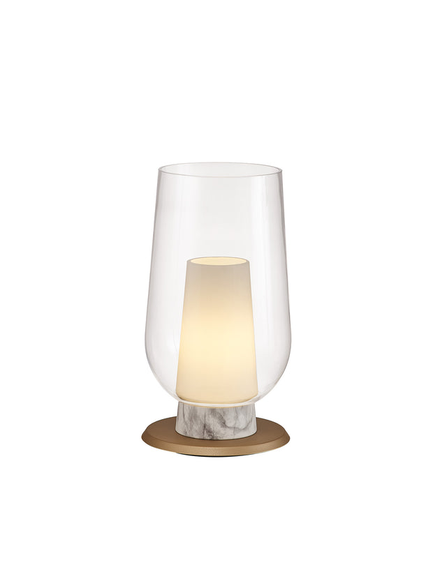 Mantra Nora Gold Table Lamp With Clear Glass, Frosted Inner And Marble Detailing