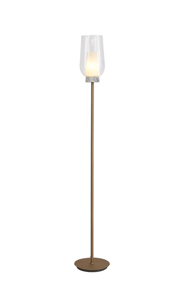 Mantra Nora Gold Floor Lamp With Clear Glass, Frosted Inner And Marble Detailing