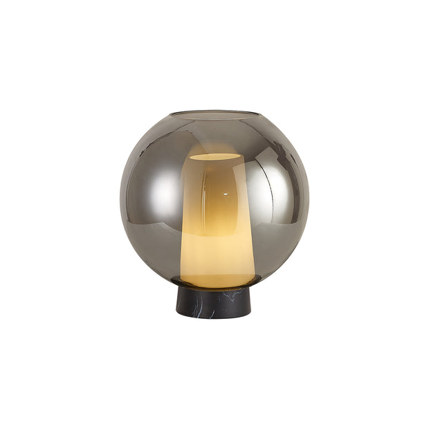 Mantra Nora Globe Table Lamp With Smoked Glass, Frosted Inner And Marble Detailing