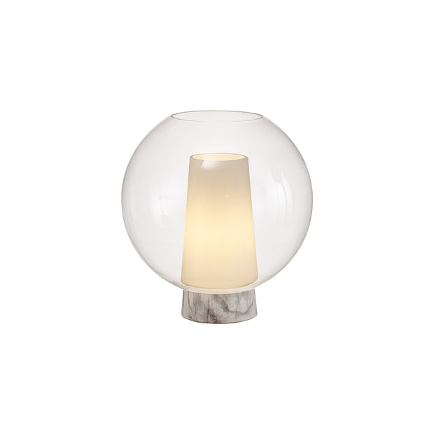Mantra Nora Globe Table Lamp With Clear Glass, Frosted Inner And Marble Detailing