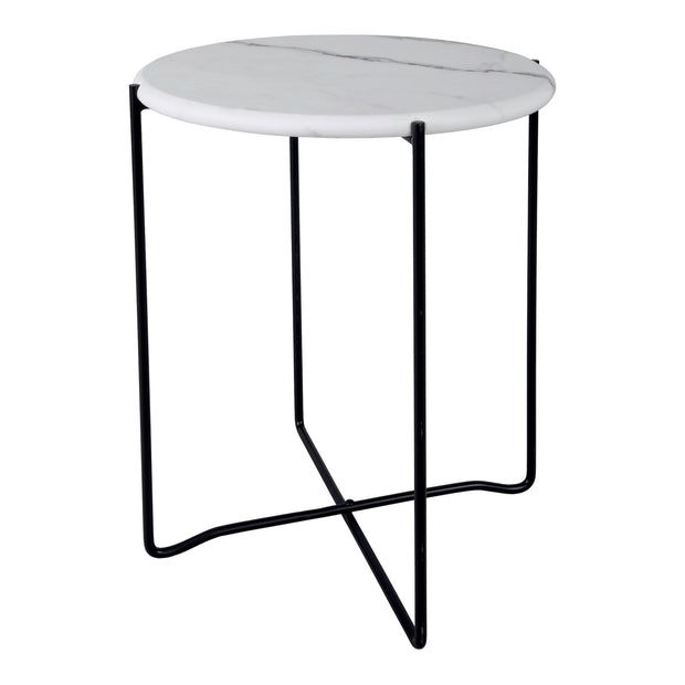 Dar Azzate Round White Marble Rolled Edge Side Table
