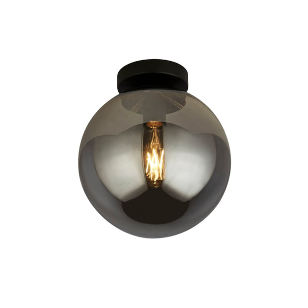 Matt Black Amsterdam 1 Light Flush Ceiling Light Complete With Smoked Glass Shade