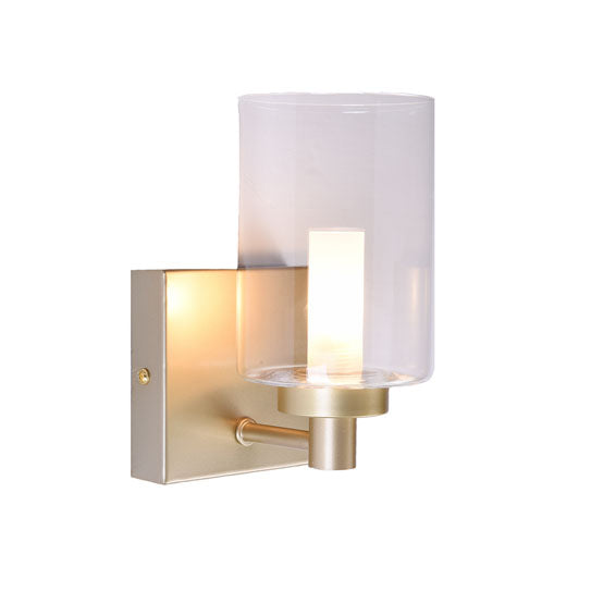 Stylish Lighting Toronto Single Wall Light Matt Gold Complete With Clear Cylindrical Glass Shade