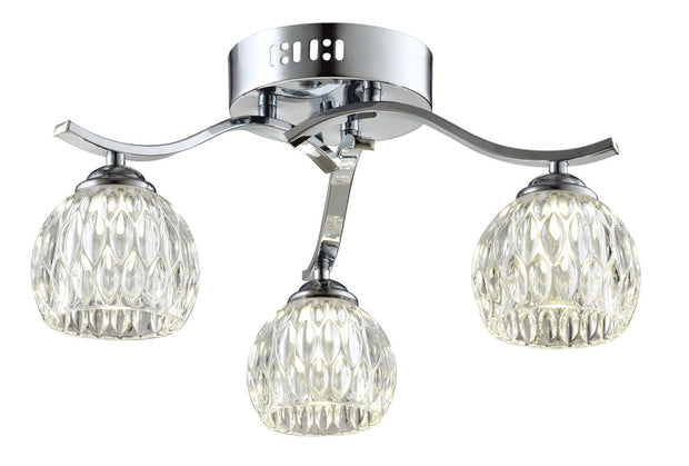 Stylish Lighting Utah Polished Chrome 3 Light Semi-Flush Ceiling Light Complete With Clear Glasses