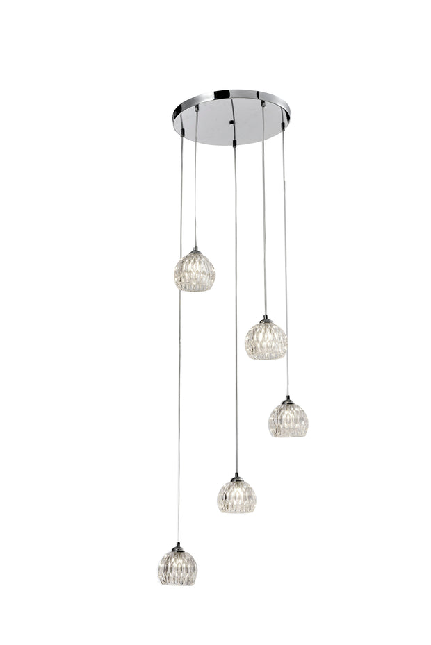 Stylish Lighting Utah Polished Chrome 5 Light Cluster Pendant Light Complete With Clear Glasses