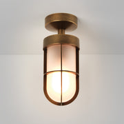 Astro Cabin Antique Brass Semi Flush Exterior Ceiling Light Complete With Frosted Glass Lens - IP44