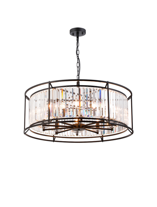 Idolite Petra 10 Light Large Round Pendant Satin Black With Clear Crystal