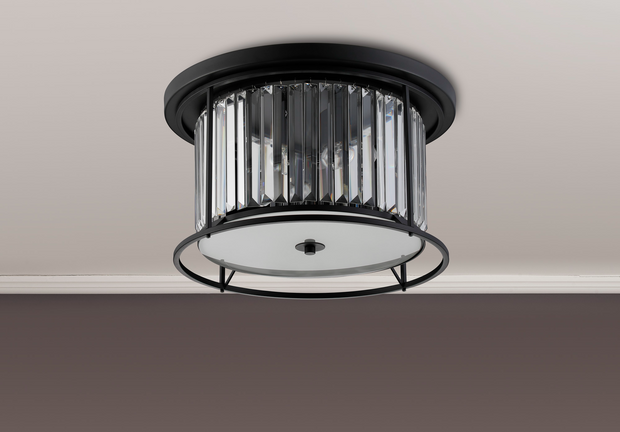 Idolite Petra 4 Light Round Flush Ceiling Light Satin Black With Clear Crystal