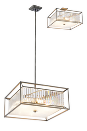 Idolite Zuri 6 Light Square Pendant/Semi-Flush Ceiling Light Pewter With Clear Glass