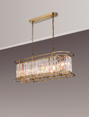 Idolite Petra 7 Light Oval Linear Bar Pendant/Semi-Flush Ceiling Light Antique Brass With Clear Crystal