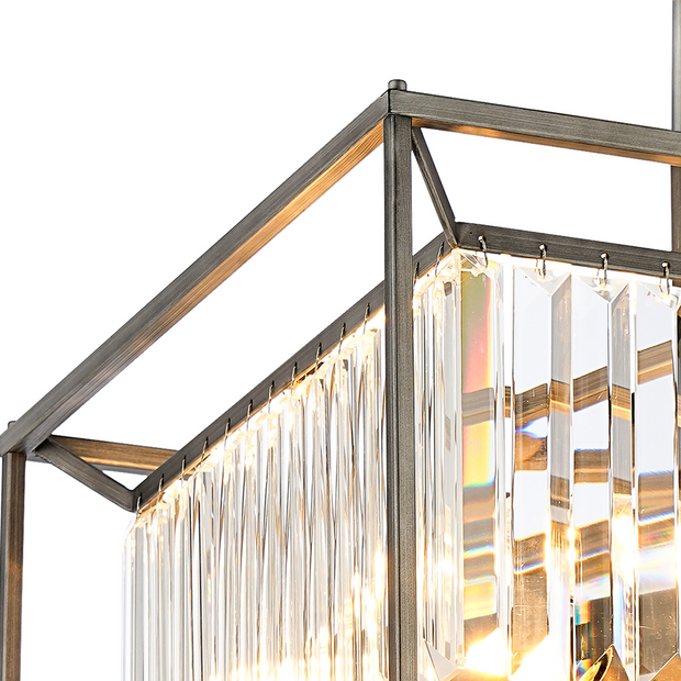 Idolite Zuri 4 Light Square Pendant/Semi-Flush Ceiling Light Pewter With Clear Glass