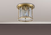 Idolite Petra 3 Light Round Flush Ceiling Light Antique Brass With Clear Crystal