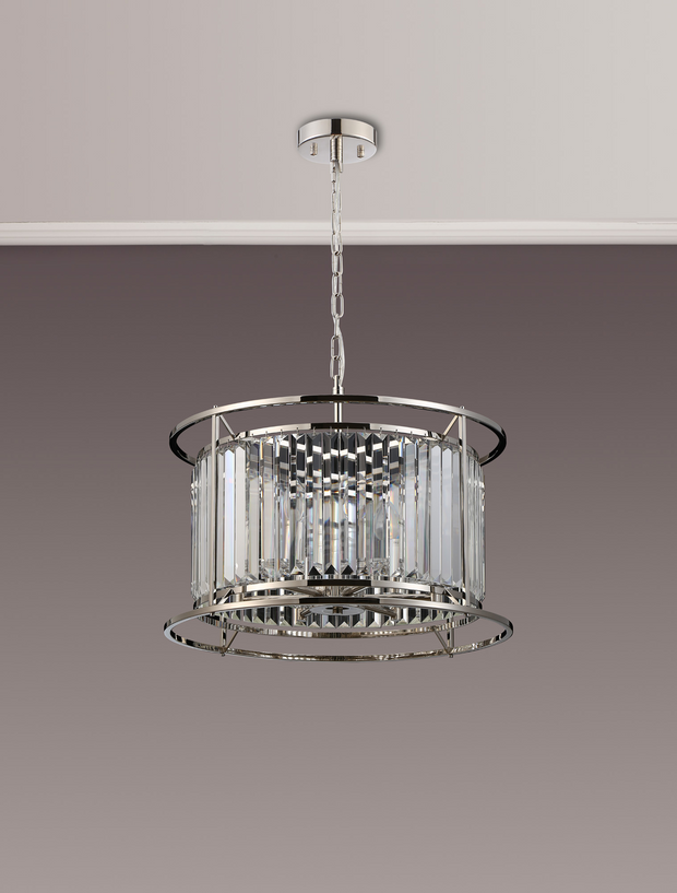 Idolite Petra 6 Light Pendant/Semi-Flush Ceiling Light Polished Nickel With Clear Crystal