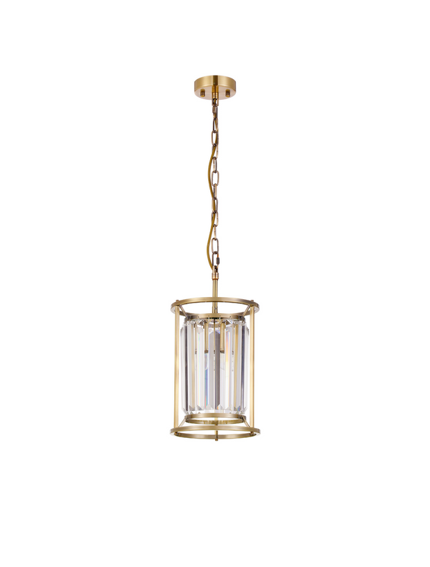 Idolite Petra Single Pendant/Semi-Flush Ceiling Light Antique Brass With Clear Crystal