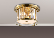 Idolite Petra 4 Light Round Flush Ceiling Light Antique Brass With Clear Crystal