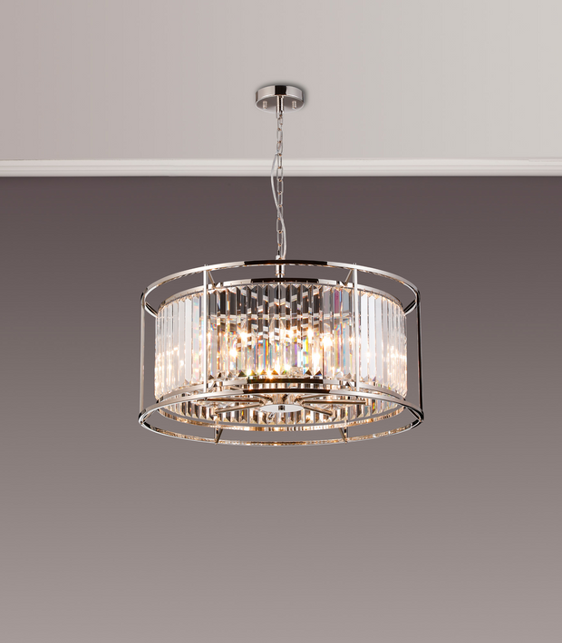 Idolite Petra 8 Light Pendant/Semi-Flush Ceiling Light Polished Nickel With Clear Crystal