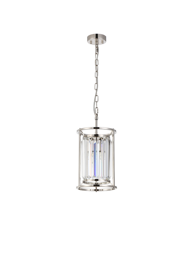 Idolite Petra Single Pendant/Semi-Flush Ceiling Light Polished Nickel With Clear Crystal