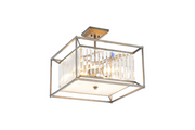Idolite Zuri 4 Light Square Pendant/Semi-Flush Ceiling Light Pewter With Clear Glass
