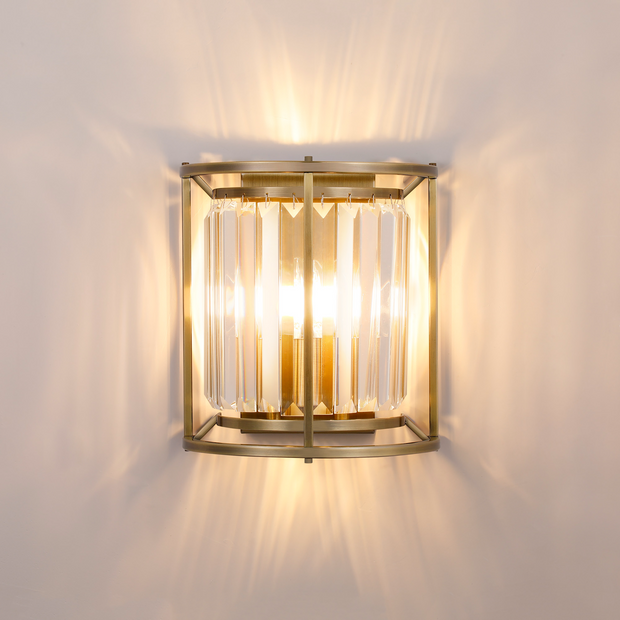Idolite Petra 2 Light Wall Lamp Antique Brass With Clear Crystal