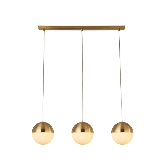 Satin Brass Endor 3 Light Bar Pendant Complete With Opal Glass Shades
