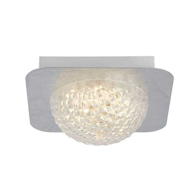 Silver Leaf Finish Flush 1 Light Light Led Ceiling Light Complete With Clear Acrylic Shade - 3000K