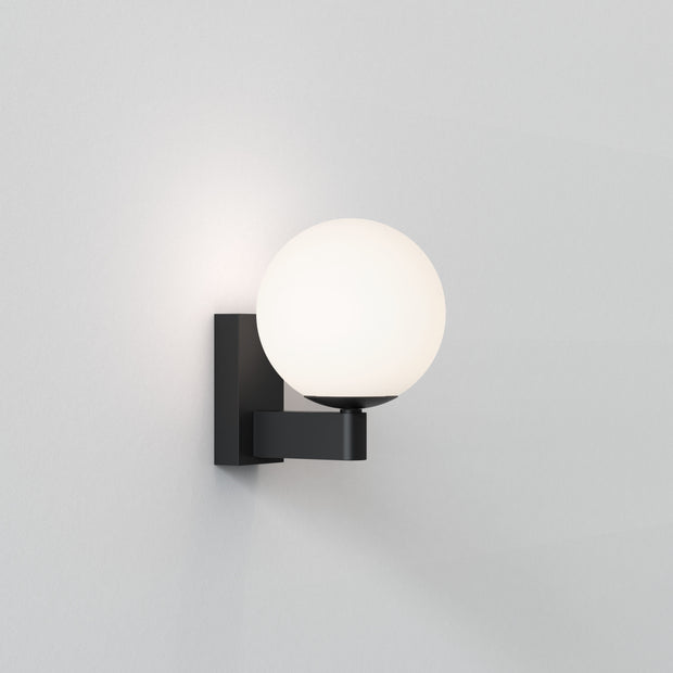 Astro Sagara Matt Black Bathroom Wall Light With Opal Glass Globe - IP44