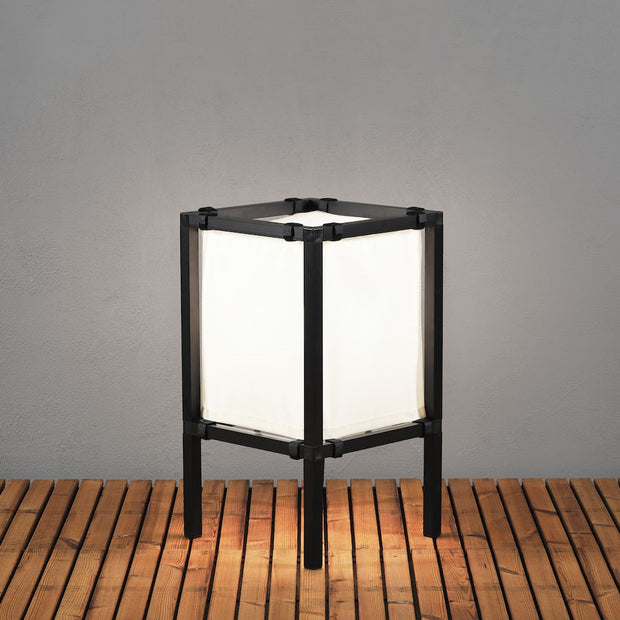 Konstsmide Palermo Matt Black Small Exterior Floor Lamp Complete With White Fabric Shade