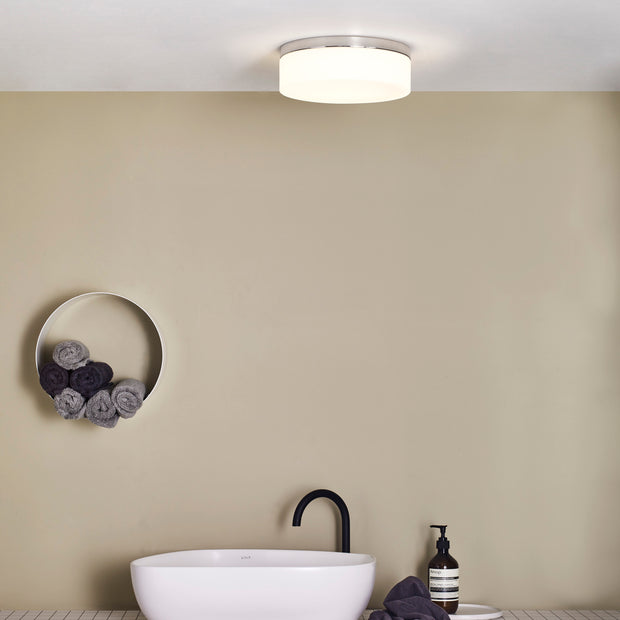 Astro Sabina 280 Flush Polished Chrome Round Bathroom Ceiling Light Complete With Opal Glass - IP44
