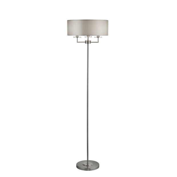 Satin Silver Knightsbridge 3 Light Floor Lamp Complete With Silver Faux Silk Shade
